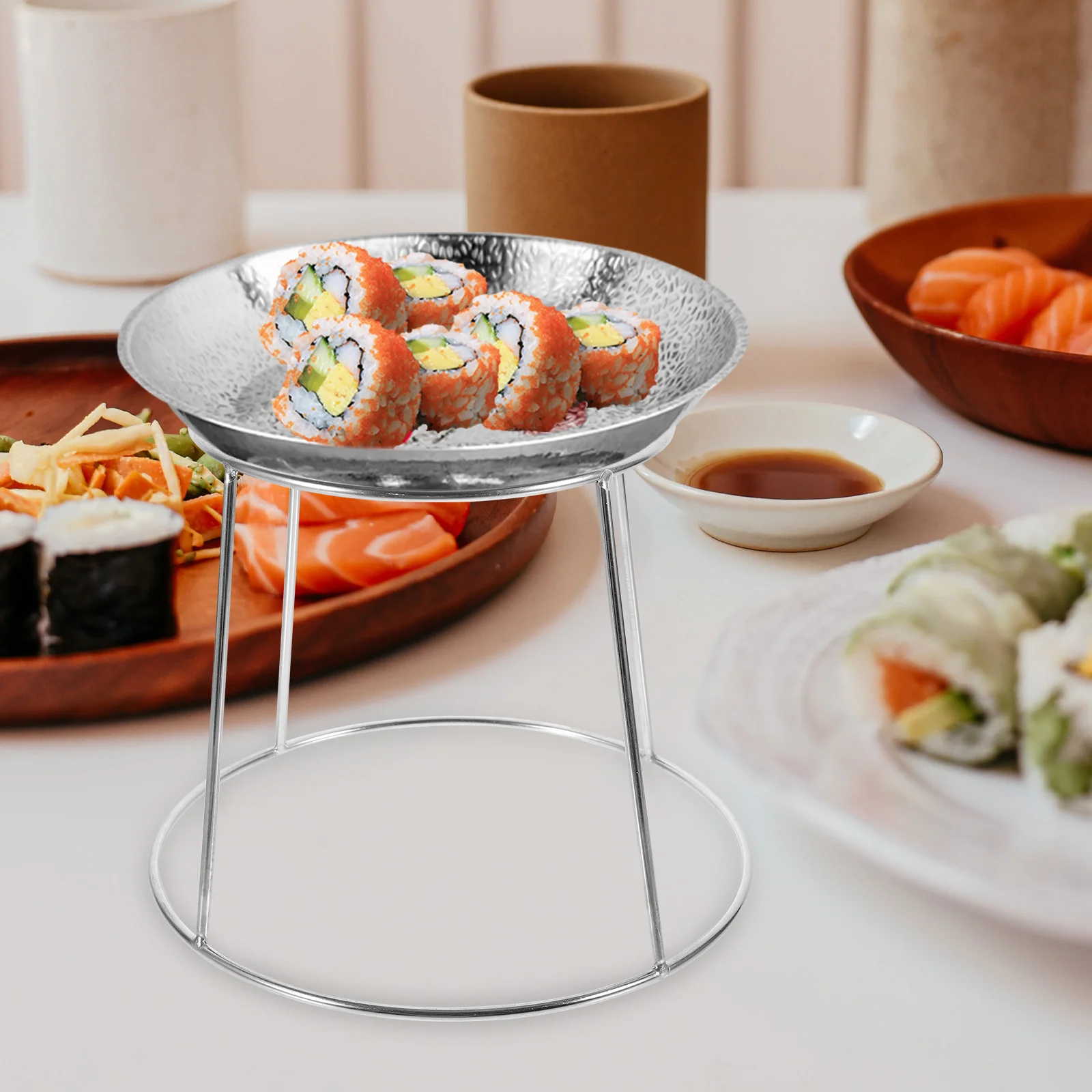 Stainless Steel Griddle Restaurant Plate Holder Tray Seafood Household Rack Pizza Stand Grill Dish Desktop Metal