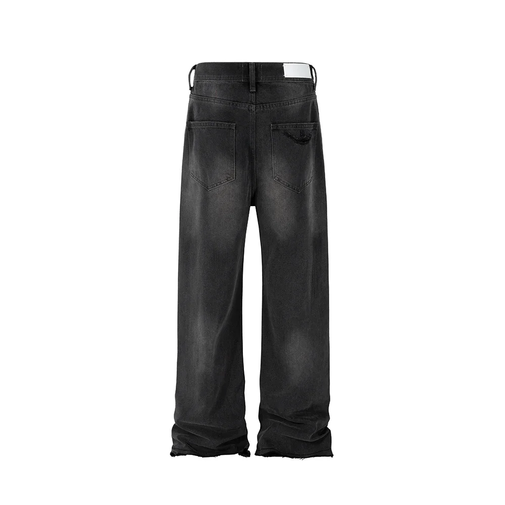 Vintage Distressed Wshed Blue Black Baggy Jeans for Men and Women Straight Ripped Frayed Casual Denim Trousers Oversize Cargos