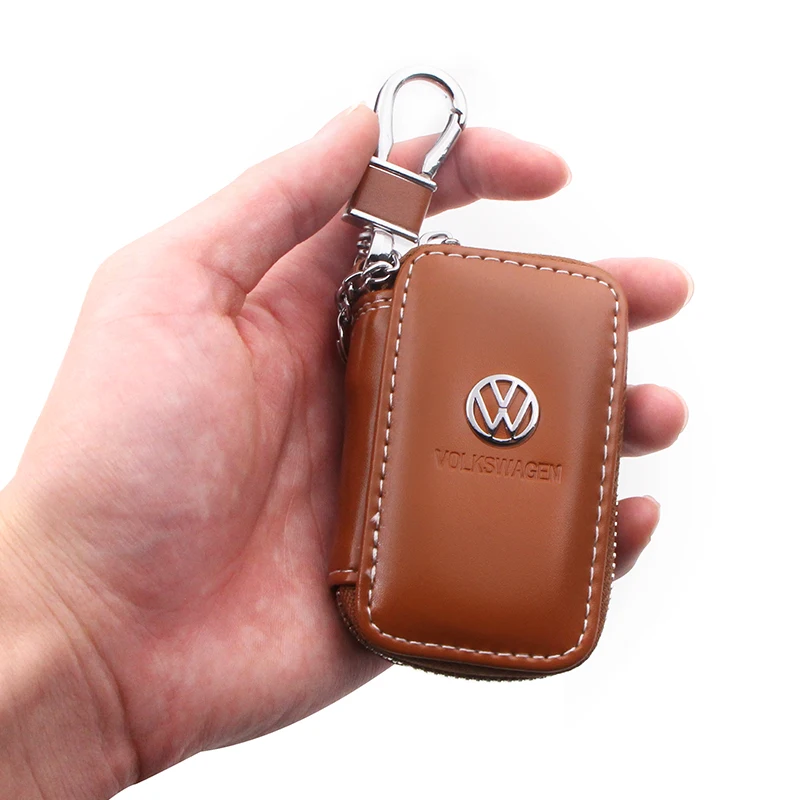 Leder Auto Schlüssel Fall Schutz Auto Schlüssel Tasche Schlüssel Kette Abdeckung Für Volkswagen VW Polo Golf Touareg T5 Passat B7 B5 Touran Käfer