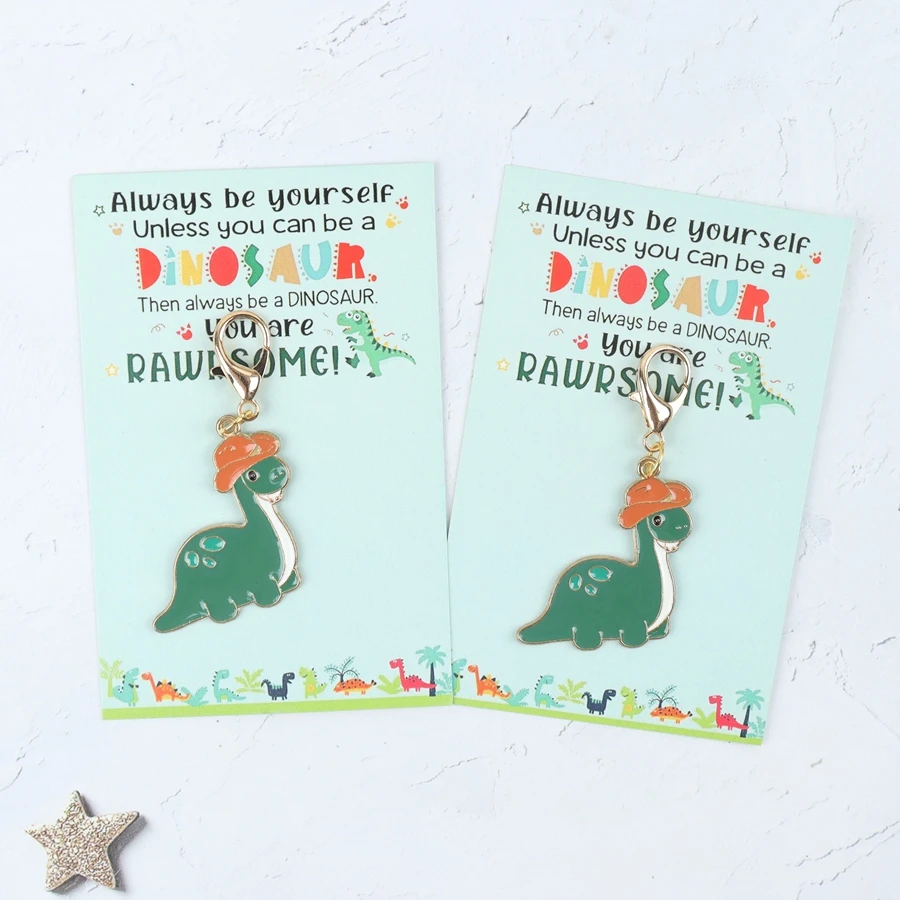 A Gift for Him/Her, 6 Cute Dinosaur Keychains, Including a Dinosaur Encouragement Card, Can Be Used as Car Key Charms, Backpack Decorations, for Holiday Parties, Birthdays, Progress Rewards, or as Fun Gifts.
