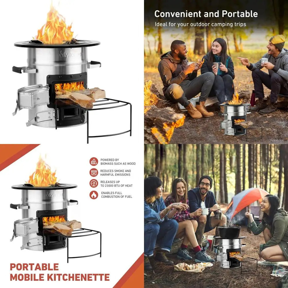 

Портативная походная печь из нержавеющей стали на дровах для активного отдыха и снаряжения для выживания