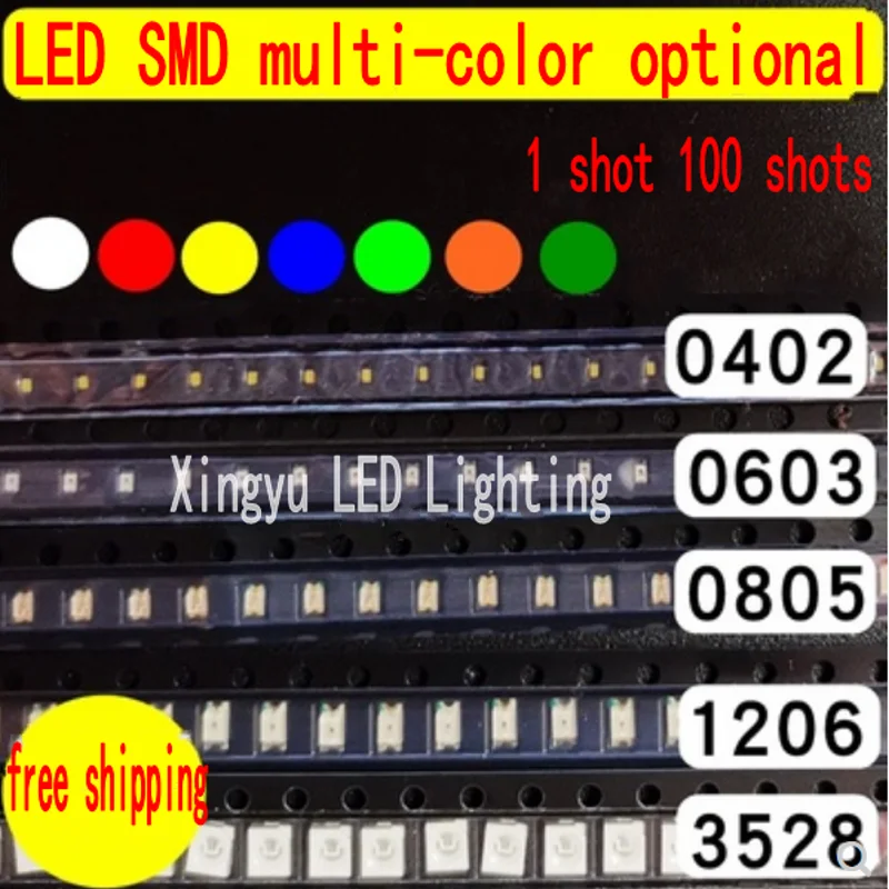 

Free shipping 100PCS SMD LED 0402 0603 0805 1206 red yellow blue green white indicator touch button LED lamp beads