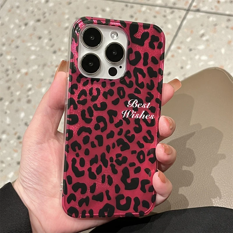 Fashion Leopard Cheetah Print Glossy IMD Back Cover For iPhone 12 13 14 15 Pro Max Phone Case