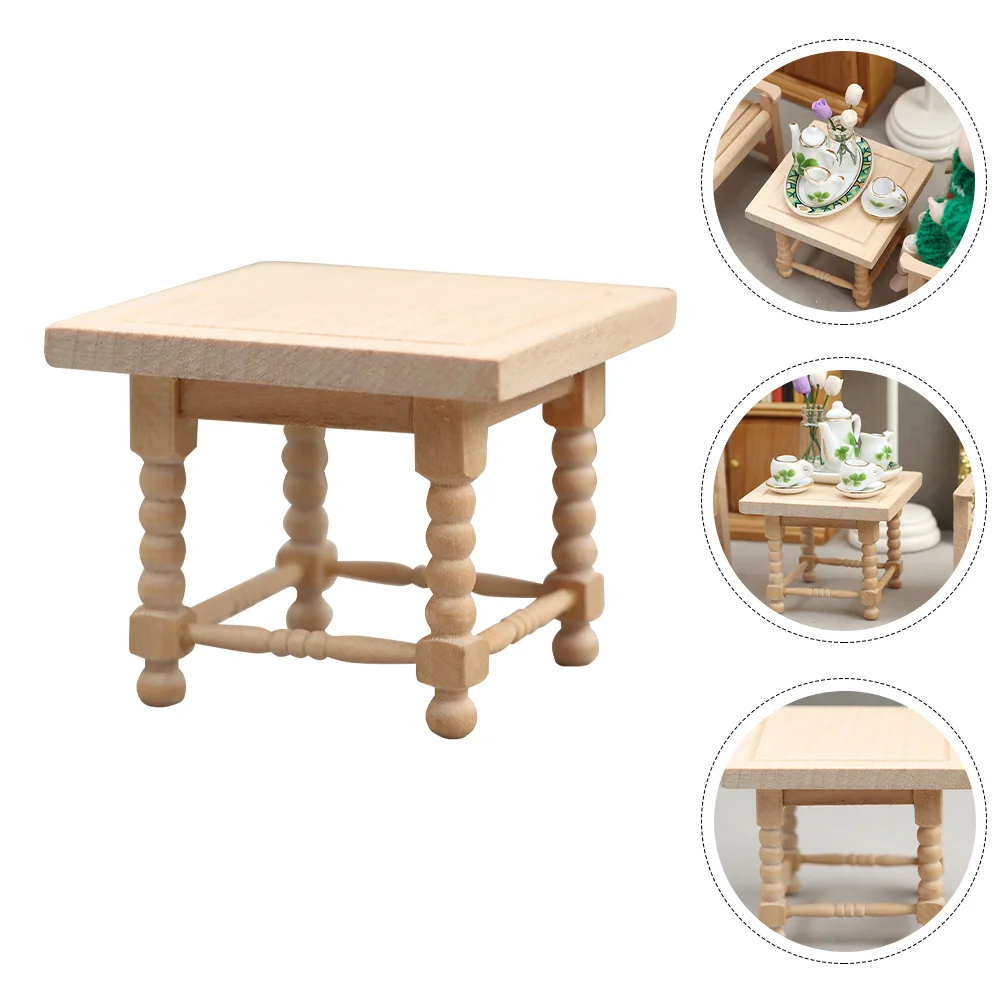 Mini European Style Square Stool Table Decor Wood Material Fine Craftsmanship Mini House Furniture Toy Suitable Small