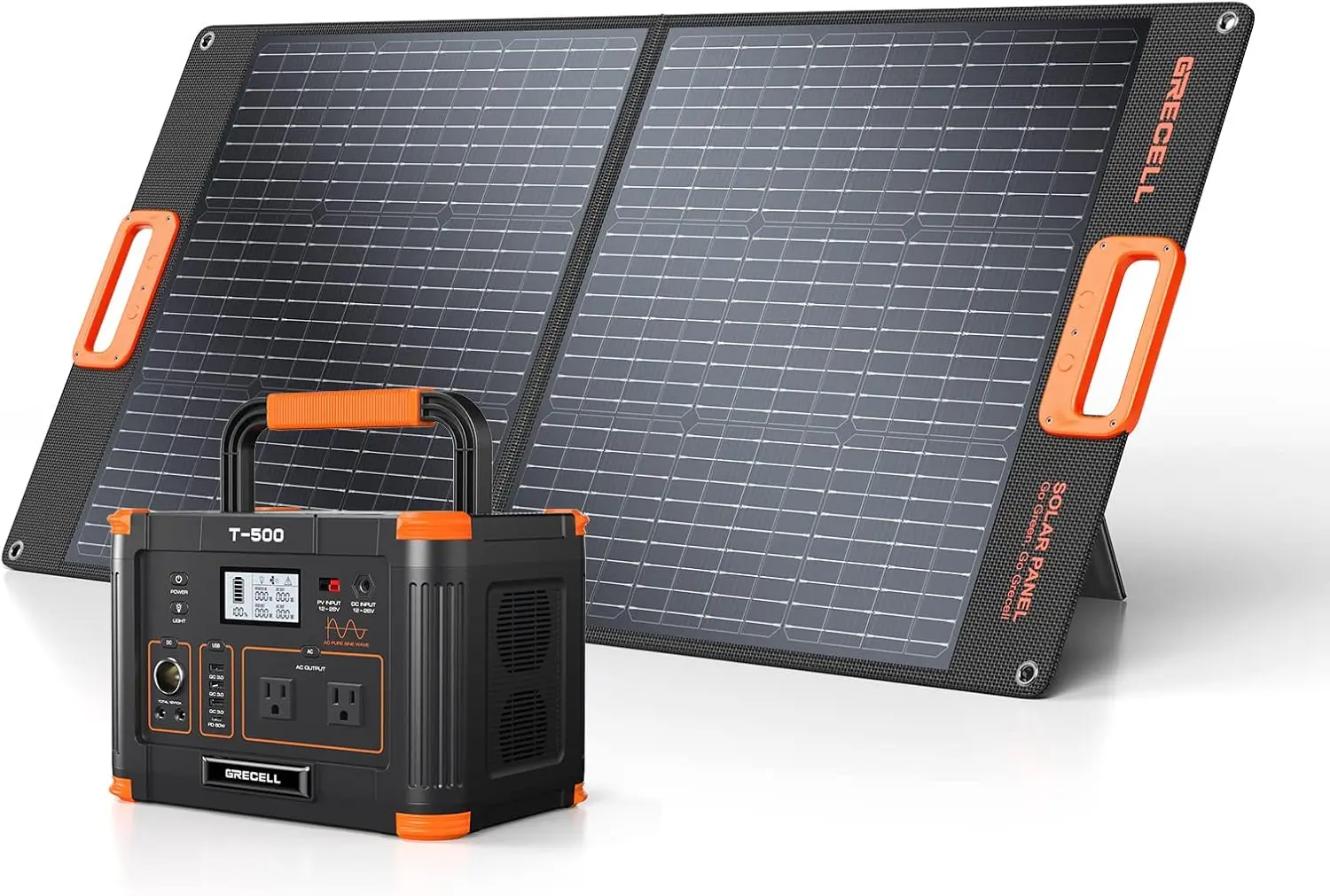 519Wh Outdoor Solar Generator with 100W Portable Solar Panel 20V Portable Power Station 500W(Peak 1000W) Backup Battery Pack