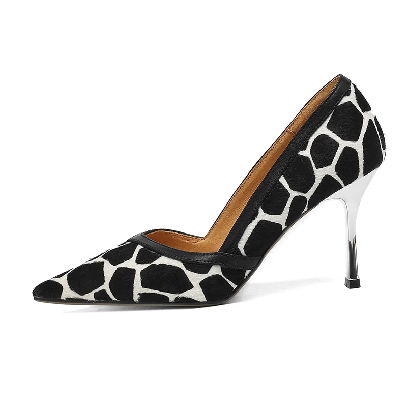 Stylish Printed Horsehair High Heels for Women - Yellow & Black
