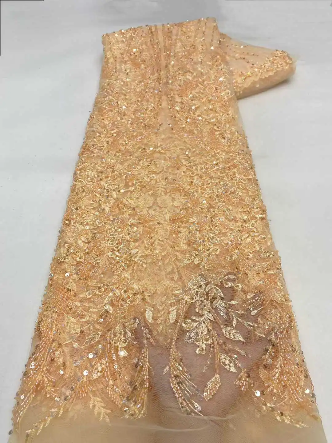 Purple Luxurious African Groom Sequins Lace Fabric High Quality French Embroidery Heavy Beads Lace Nigerian Sewing Material 2042