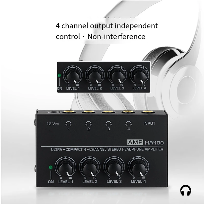HA400 Mini Amplifier Headphone Amplifier 4 Channels Ultra-Compact Stereo Audio Amplifier Earphone Amplifier EU Plug