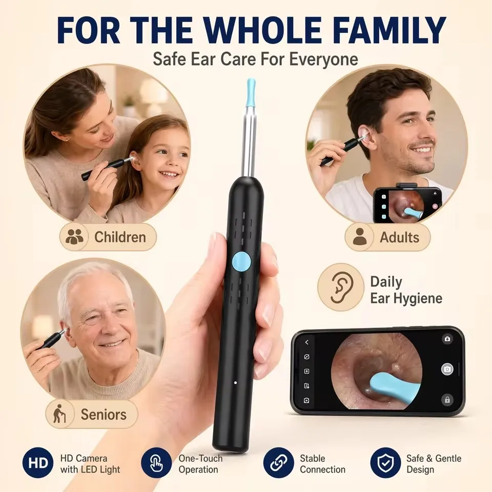 1080P Visual Ear Cleaner with Camera Wireless Ear Wax Removal Tool HD Otoscope Ear Pick Cleaning Kit USB Rechargeable