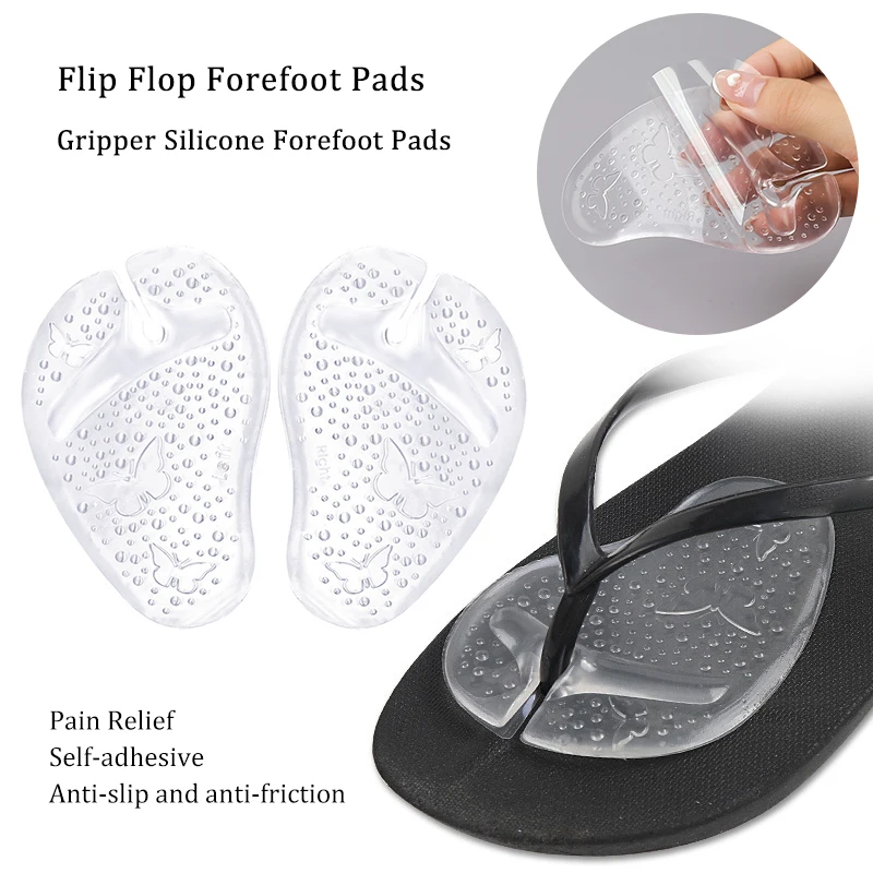 Flip Flop Forefoot Pads Gripper Silicone Forefoot Pads Anti-slip Pain Relief Toe Insoles Foot Care Self-adhesive Shoes Inserts