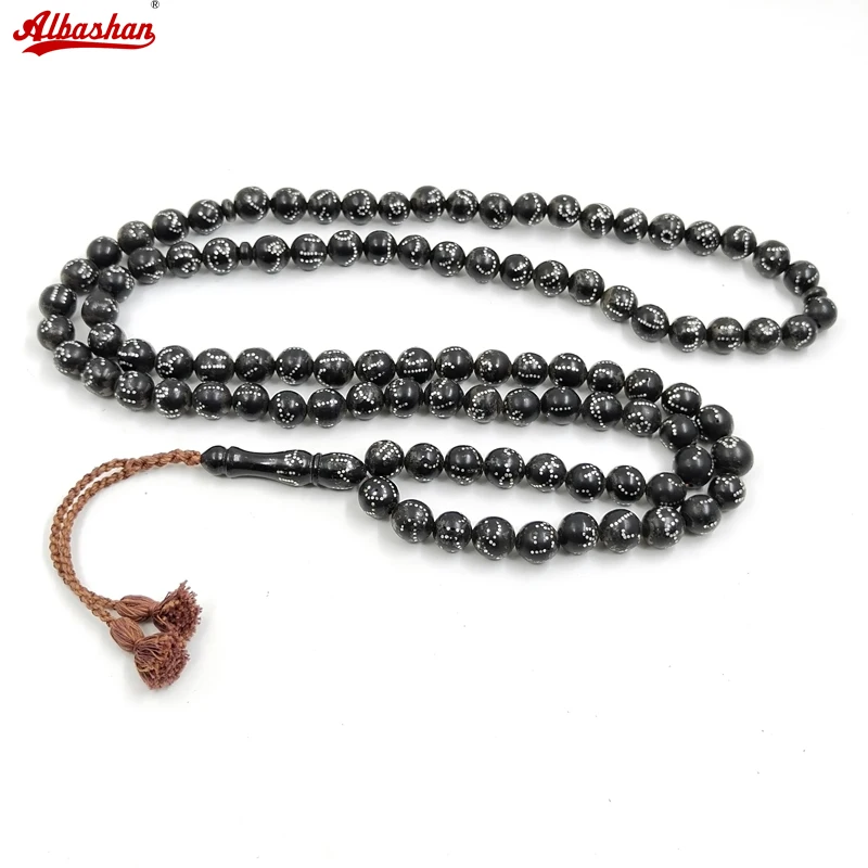 

Tasbih 100beads Allah's name old kuka Inlaid sterling silver nail handmade luxurious misbaha Bracelet muslim eid gift