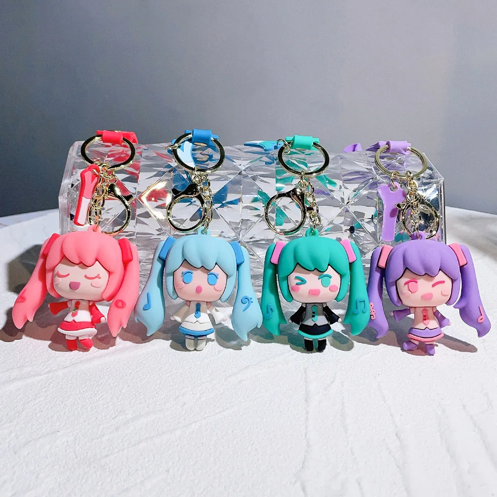 Kawaii Hatsune Miku Keychains Cute Anime Figure Pendant Keyring Car Backpack Keyring 3D Cute Doll Toys Key Chain Birthday Gift