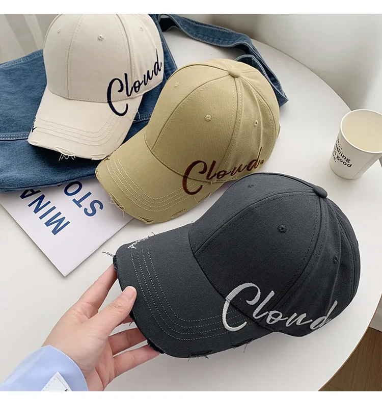 

2026 New Korean Style Letter Baseball Cap for Women Solid Black Hard Top Fashion Sun Hat Large Head Circumference Visor Caps