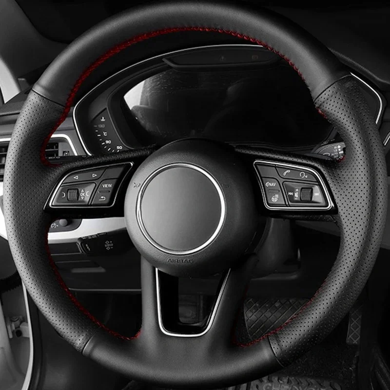 

DIY Black Non-slip Faux Leather Car Accessories Steering Wheel Cover For Audi Q3 2013-2018 Q7 2012-2015 Q5 2013-2017