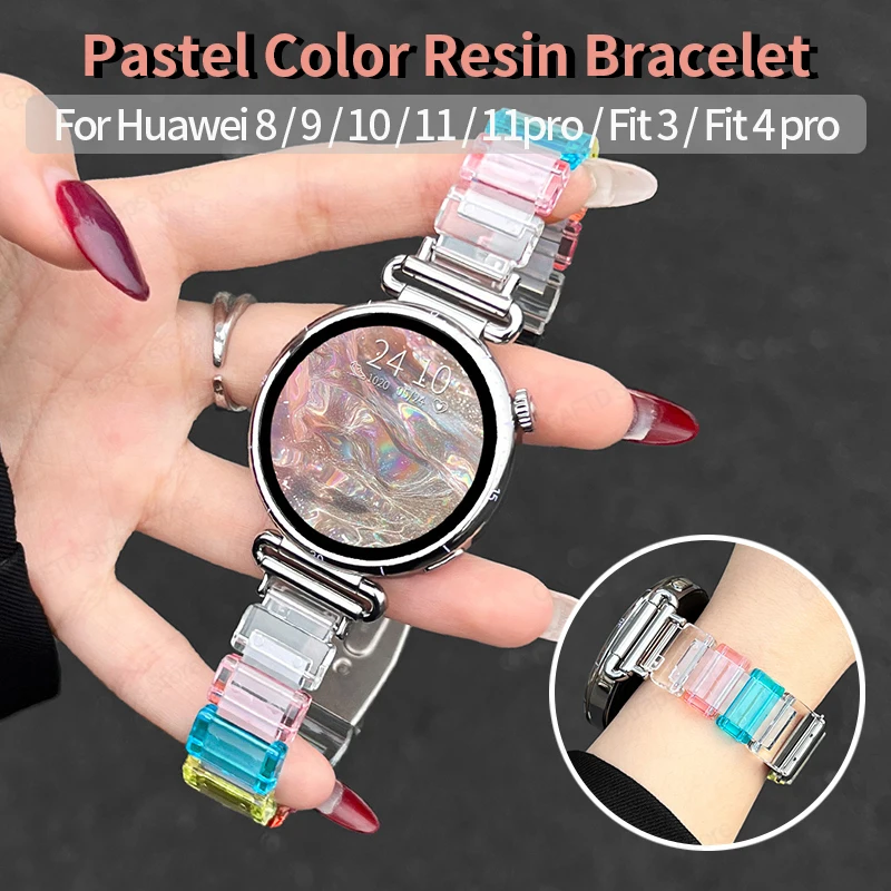 Clear Laser Color Resin Strap for Huawei Watch GT6 5 4 3 Pro Women Bracelet for Samsung Galaxy Watch 7 6 5 4 Classic Accessories