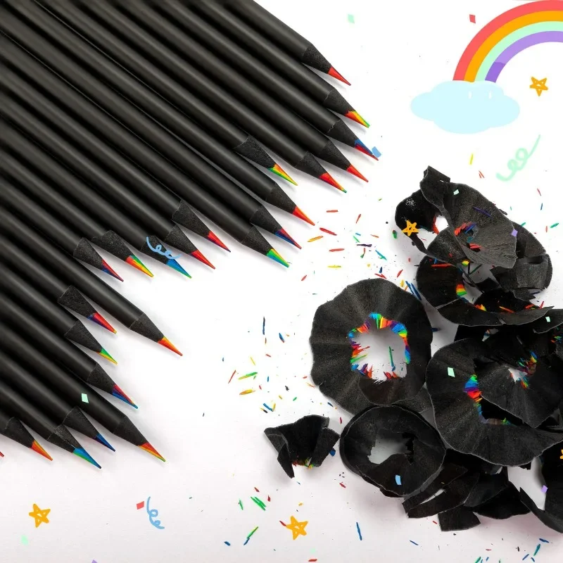 1-10pcs 7-color Kawaii Black Wood Rainbow Core Colored Pencil Drawing Tool Wooden Pencil Art Supplies Stationery School Supplies