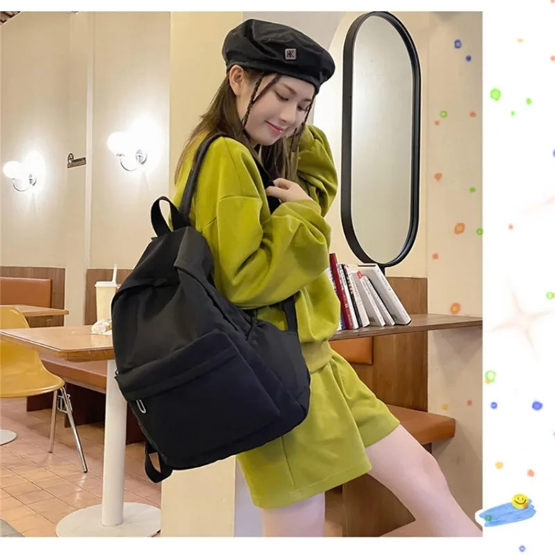 Women Schoolbag Waterproof Large Capacity School Backpack Smooth Zipper Solid Color Teens Girl Casual Daypack Bag Student Supply