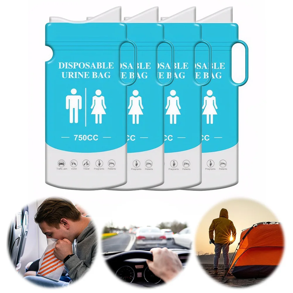 4Pcs 750ml Disposable Urine Bag Outdoor Emergency Urinate Bags with Handle Portable Urinal Bag Self Sealing for Camping Hiking