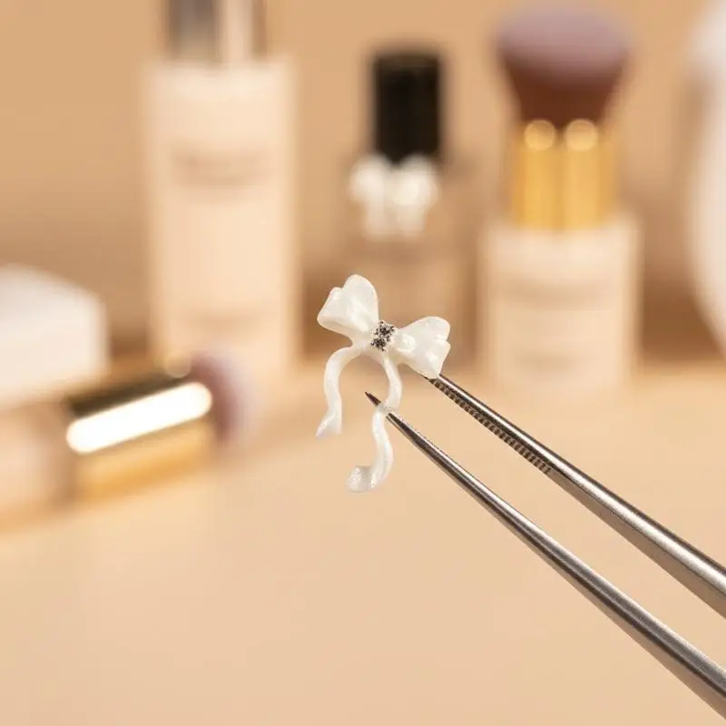 30PCS Pearlescent White Mini Resin Ribbon Bow Nail Art Decoration Bow Nail Charms Supplies For Manicure DIY