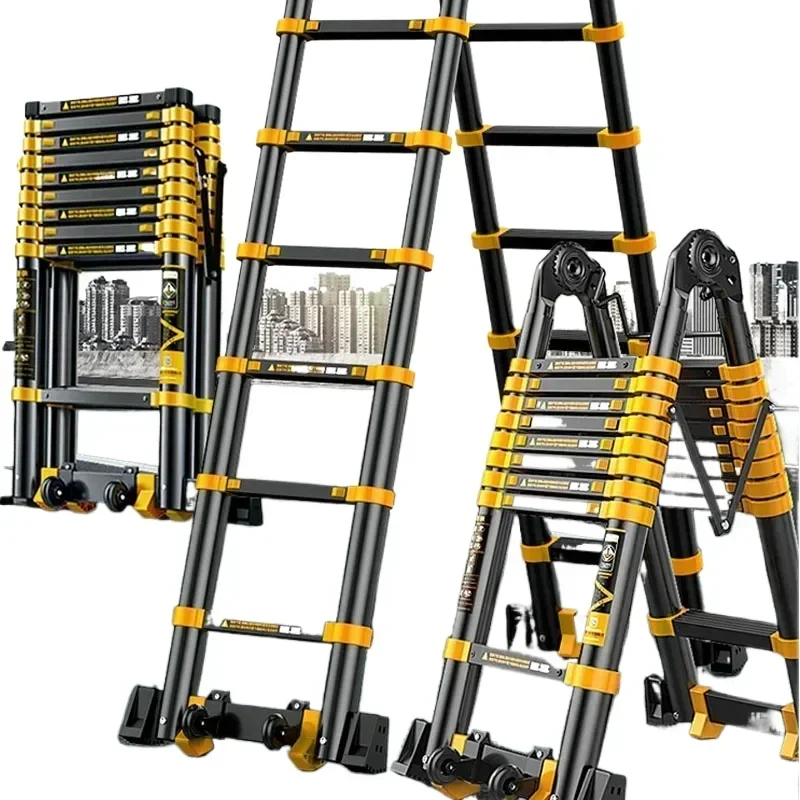 Aluminum Alloy Thickened Telescopic Ladder Multi-functional Portable Engineering Folding Home Lift Straight Ladder Staircase