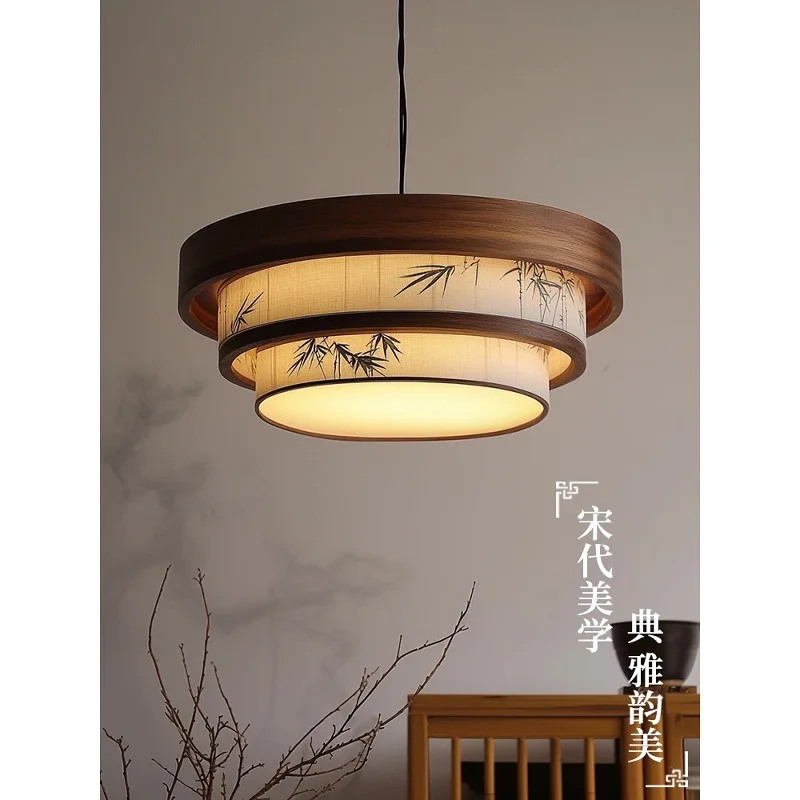 

Living room chandelier wood painted bamboo leaf living room bedroom light