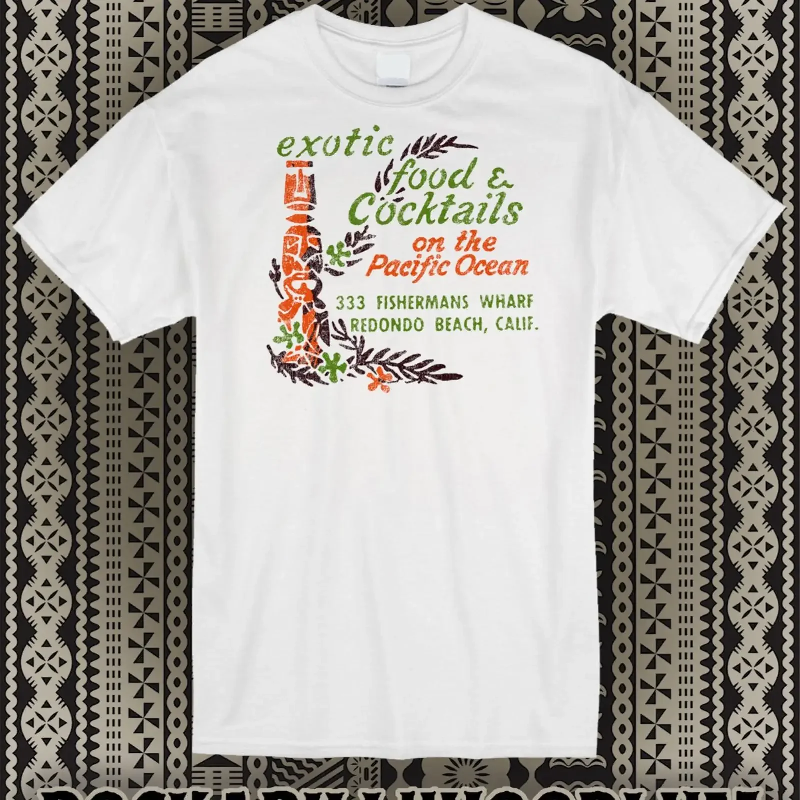 Retro Tiki Art T Shirt Bar Tasse Restaurant Redondo Strand exotisch Essen Cocktail vintage Washed streetwear Comfortable Casual
