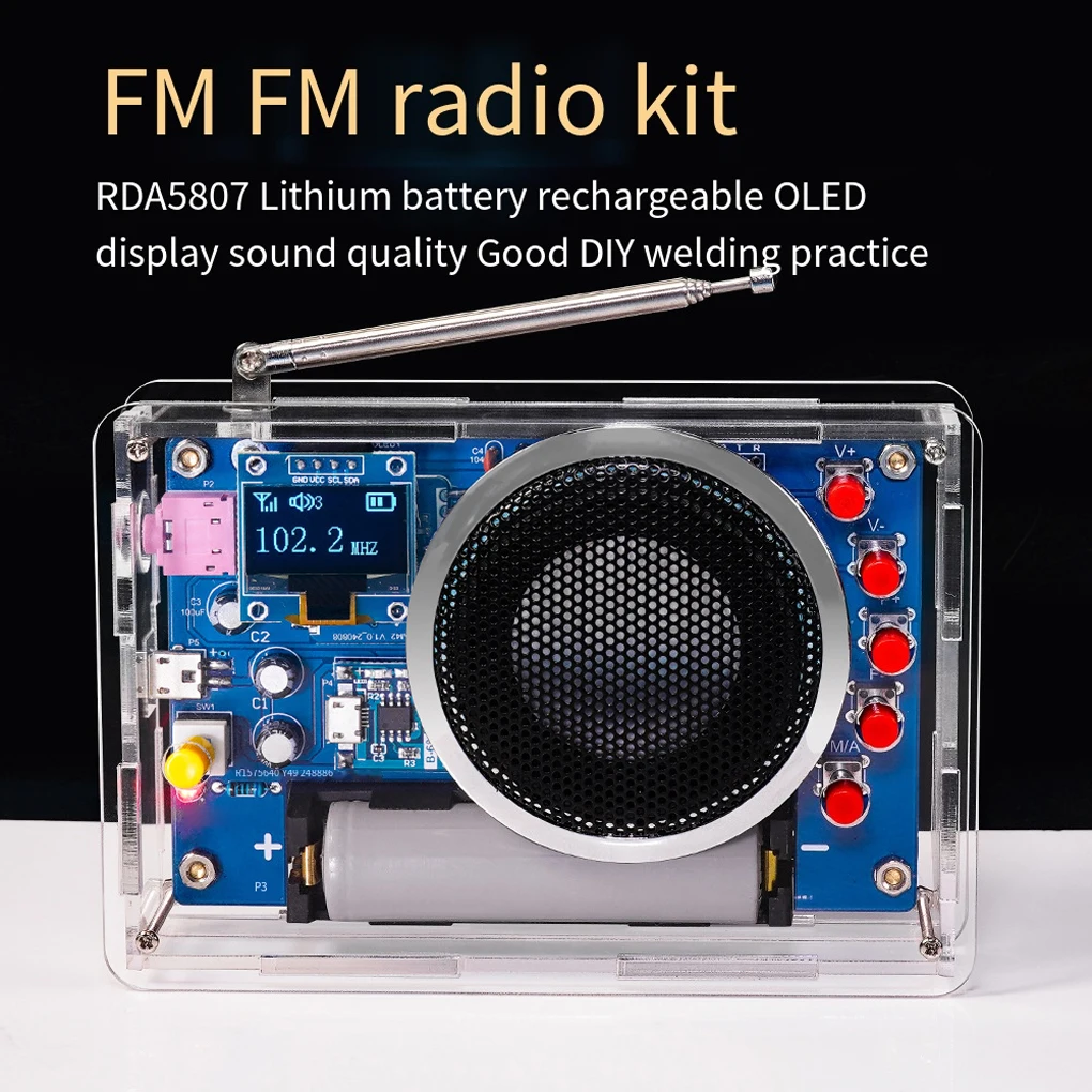 OLED Display Radio DIY Assembly Kit RDA5807 Rechargeable FM Radio Circuit Board Production Welding Electronic DIY Module Parts