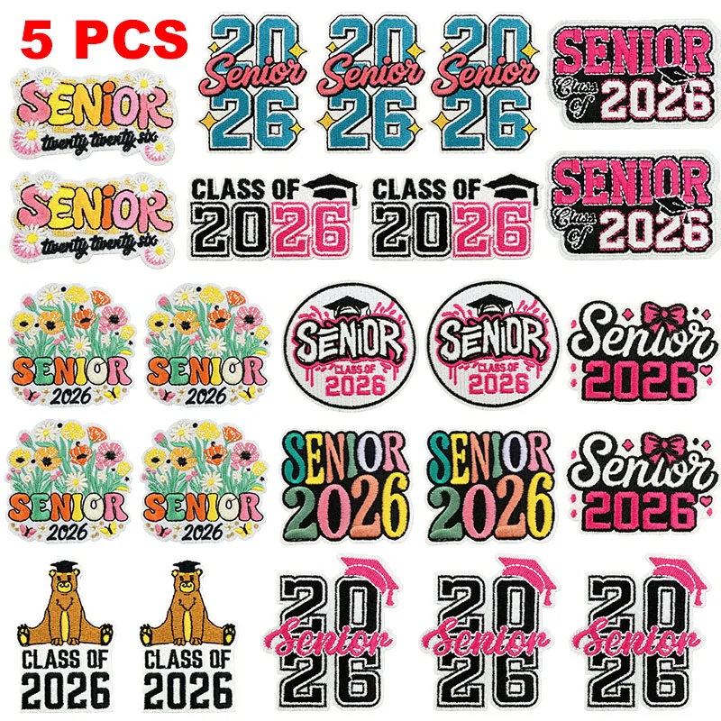 5 Pcs/Set Graduation Season Patch Iron On Patches On Clothes Letter Phrase Embroidery Patch For Clothing DIY Decorate Badges