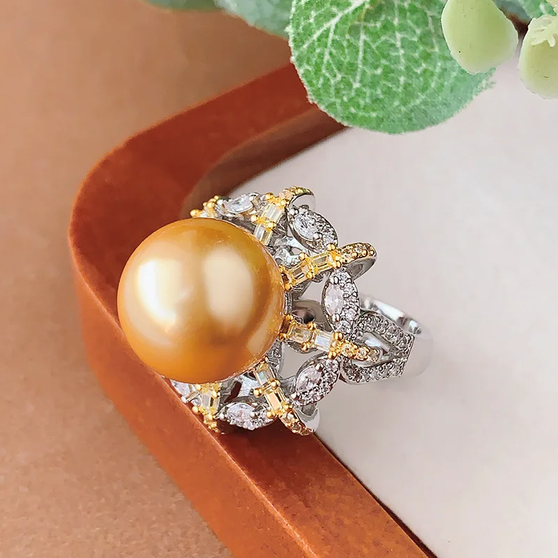 Pearl Ring Jewelry Natural Australian White Pearl South Sea Pearl Vintage Two-tone Electroplated Women's High-end