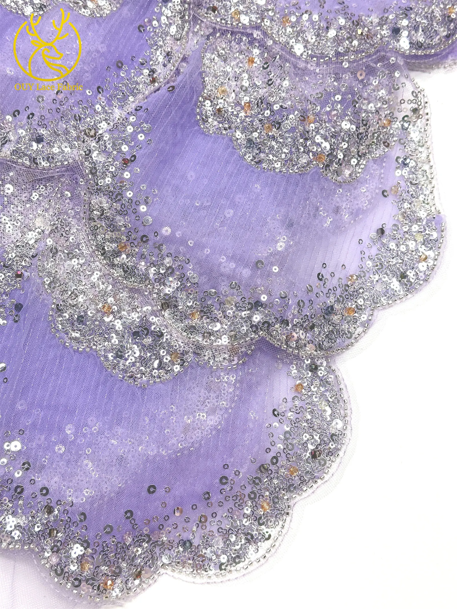 3D-Stickerei mit Pailletten und Perlen, marineblaue afrikanische Spitze, französischer Tüll, Netzspitze für Braut, Hochzeit, DIY, handgemachtes Nähen – Detail 25