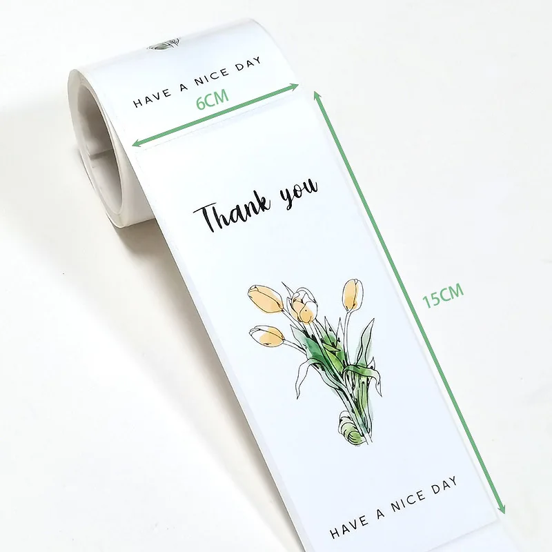 50pcs/roll Tulip Thank You Stickers Happy Post Stickers for Small Business Package Mailer Bags Wedding Favor Decorative Stickers