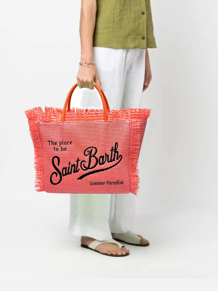 SAINT BARTH New women\'s high-capacity leisure tourism straw mat handmade tassel handbag tote bag