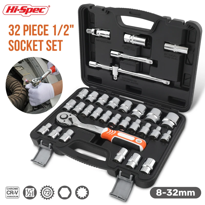 Hi-Spec 35PC Mini Ratchet Socket Wrench Slotted Cross Screwdriver Set Hexagon Socket Head 10mm Casing Plate for Deep Hole Nut