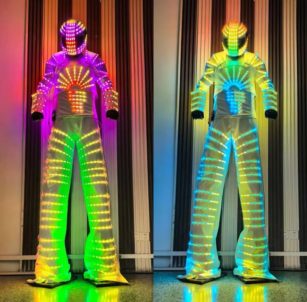 ชุดหุ่นยนต์ LED แบบมีขาตั้ง ชุดหุ่นยนต์ไฟ LED สำหรับงานอีเว้นท์ ชุดคอสตูม Kryoman ชุดหุ่นยนต์ไฟ LED