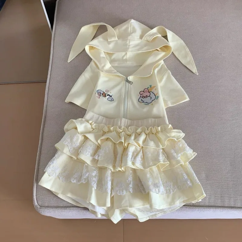 المرأة الأرنب الأذن هوديي لطيف أنيمي البلوز الصيف سليم صالح Kawaii طويلة الأكمام القصيرة البلوز ملابس الشارع الشهير Y2K القمم جديد #3