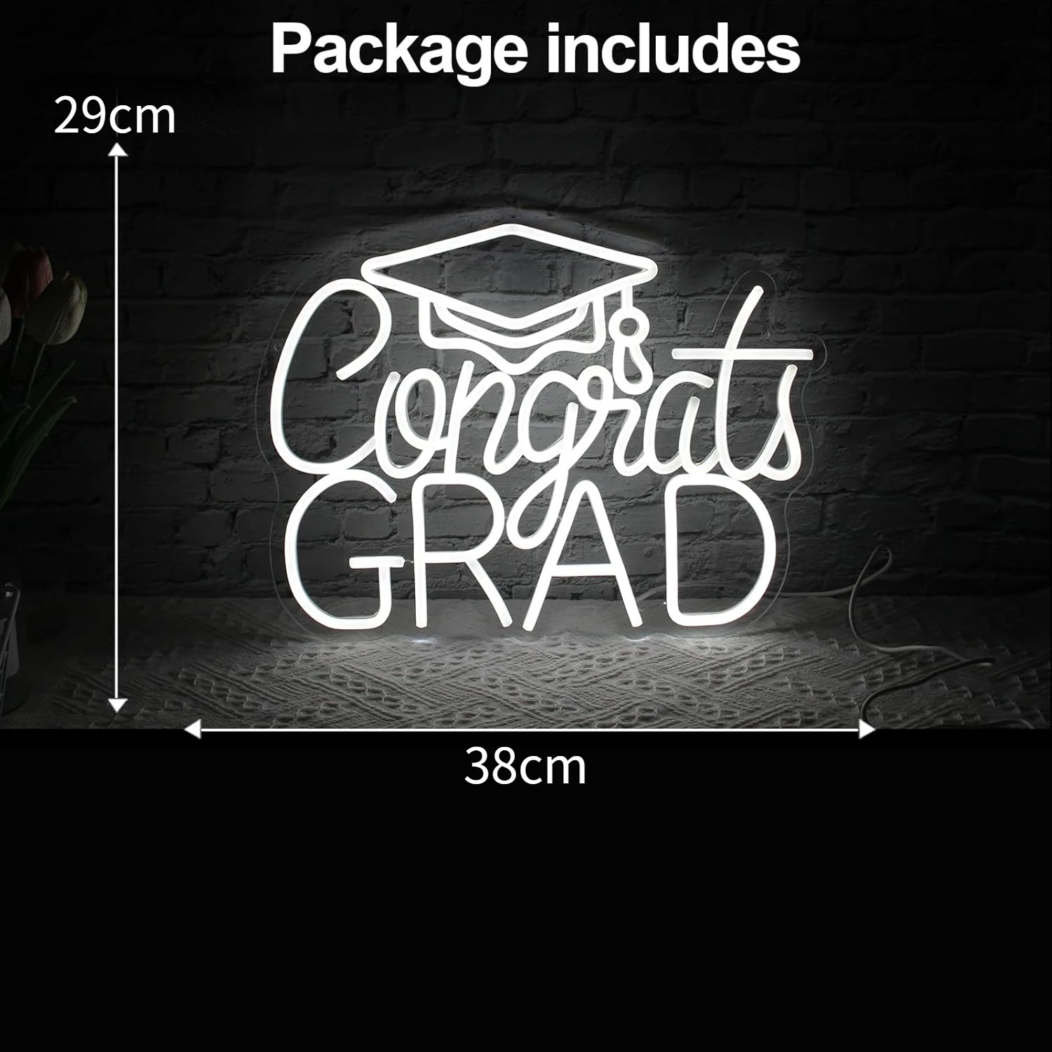 Congrats Grad Neon Signs USB Powered LED Neon Lights For Wall Decor Dorm class Room Birthday Event Party Backdrop Decoration