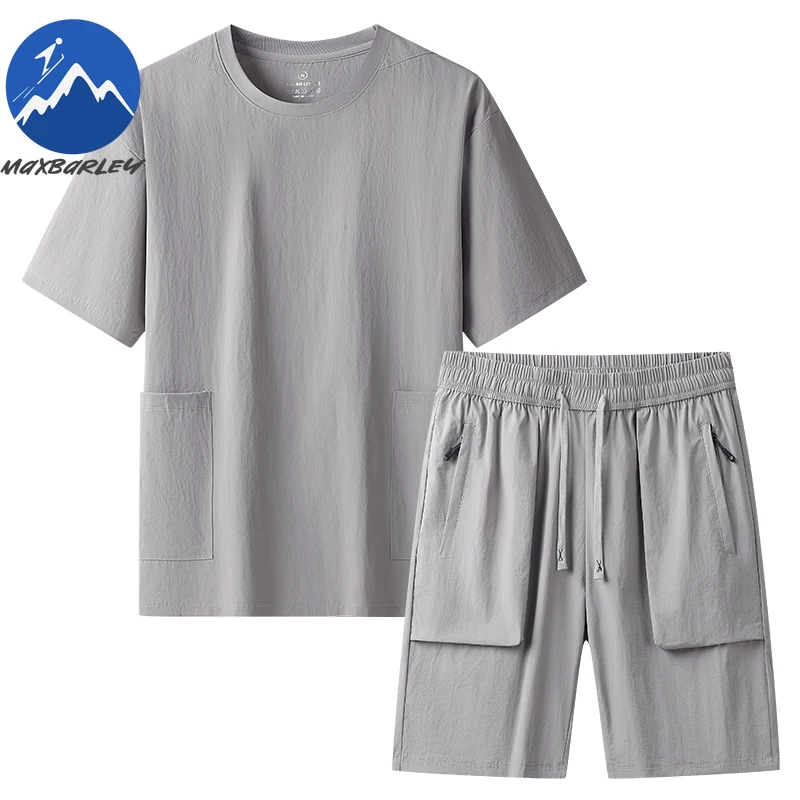 

Maxbarley Men's 2026 New Summer Icel Silk Quick Dry Workwear Shorts 2-Piece Set Casual Trendy Matching Outfit