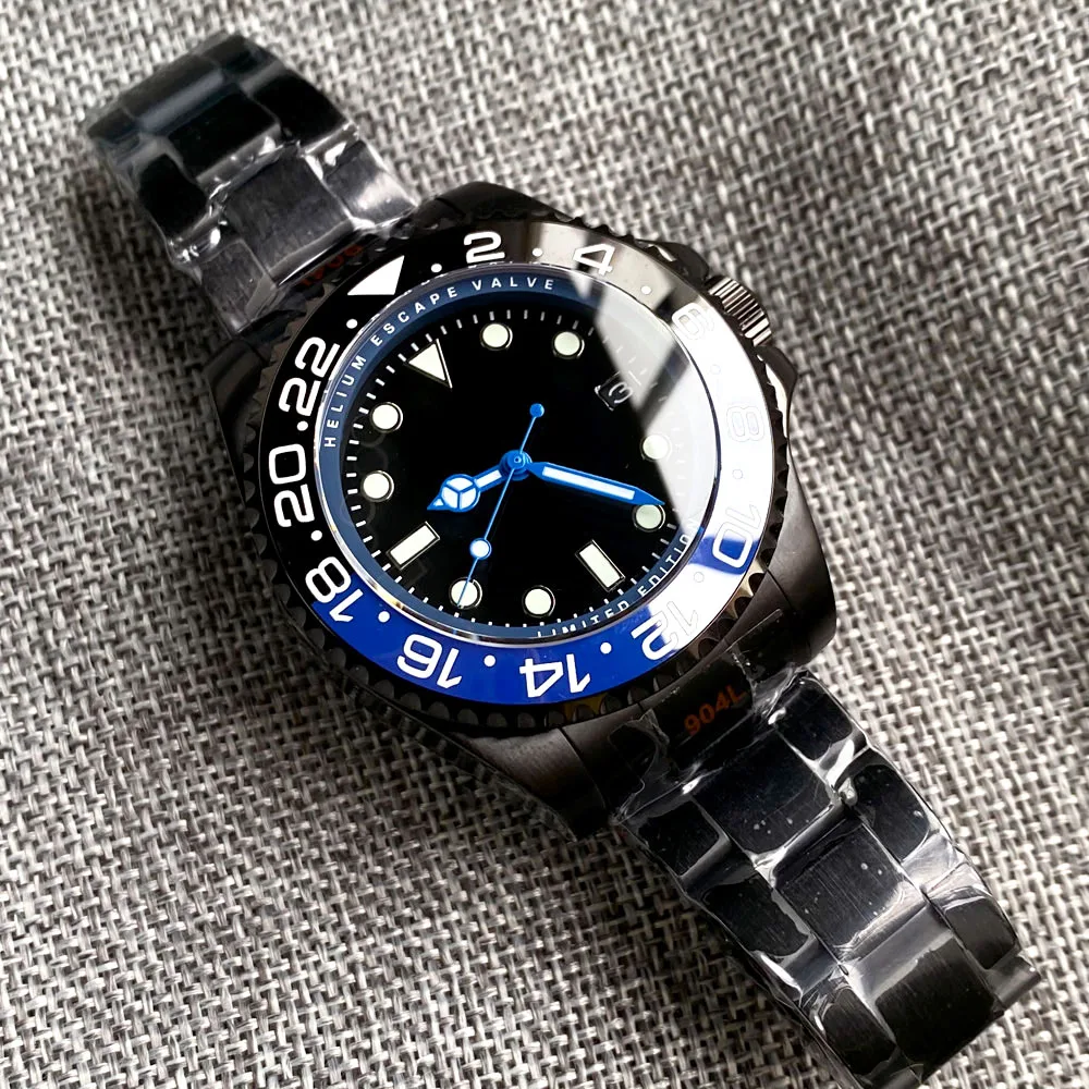 NH35A PVD Black SEA Automatic Watch for Men Blue Watch Hand Sterile Black 43mm Steel Wristwatch