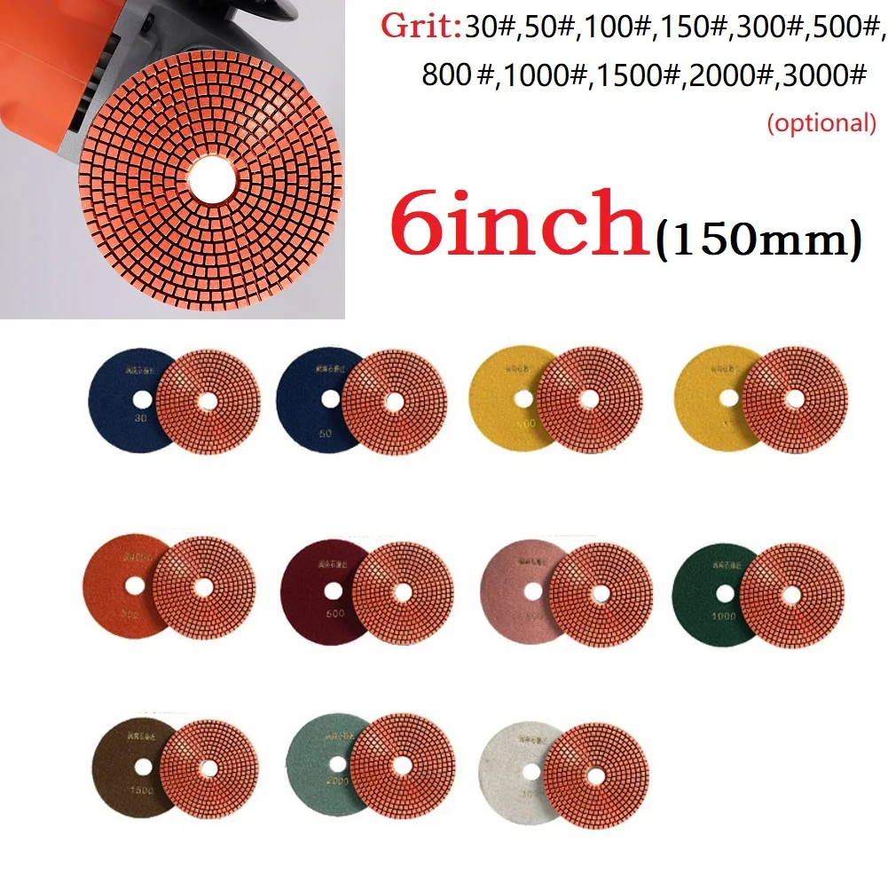 6 Inch Water Grinding Stone Polishing Plate 150mm Dry/wet Diamond Polishing Pads Flexible Grinding Discs For Granite Power Tools