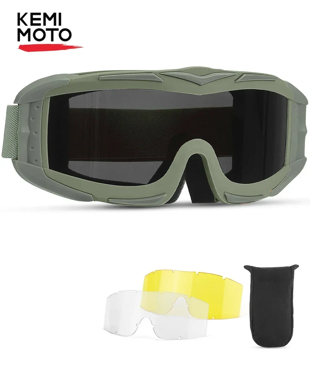 

Anti-Fog Tactical Goggles Military Green Frame with 3 Swap Lenses Protective Eyewear for Motorcycle Riding Shooting Hunting