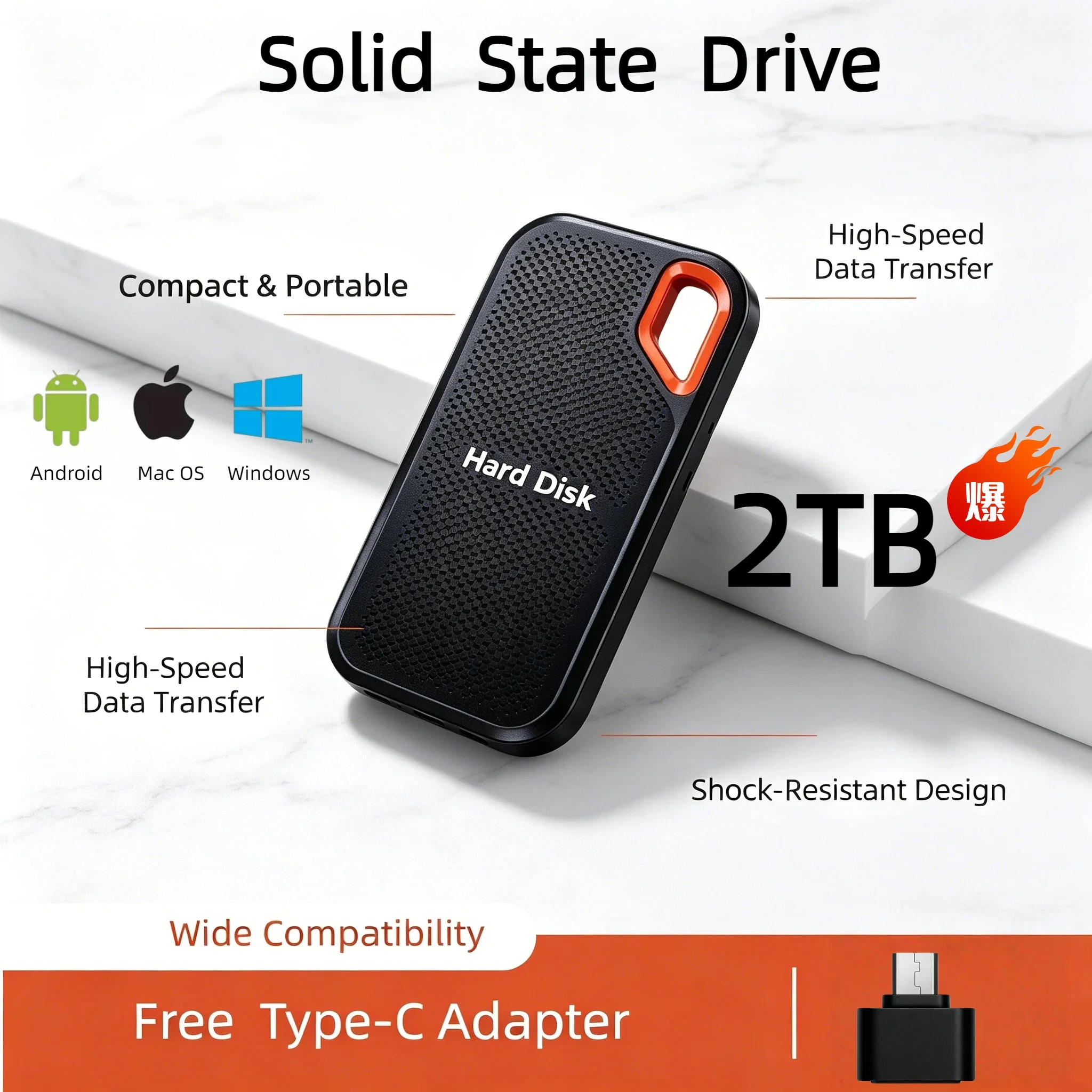 

Original E61 SSD 2TB USB3.1 Portable External Hard Disk High Speed Mobile Storage For Console PS5 Laptop PC Large Capacity Max