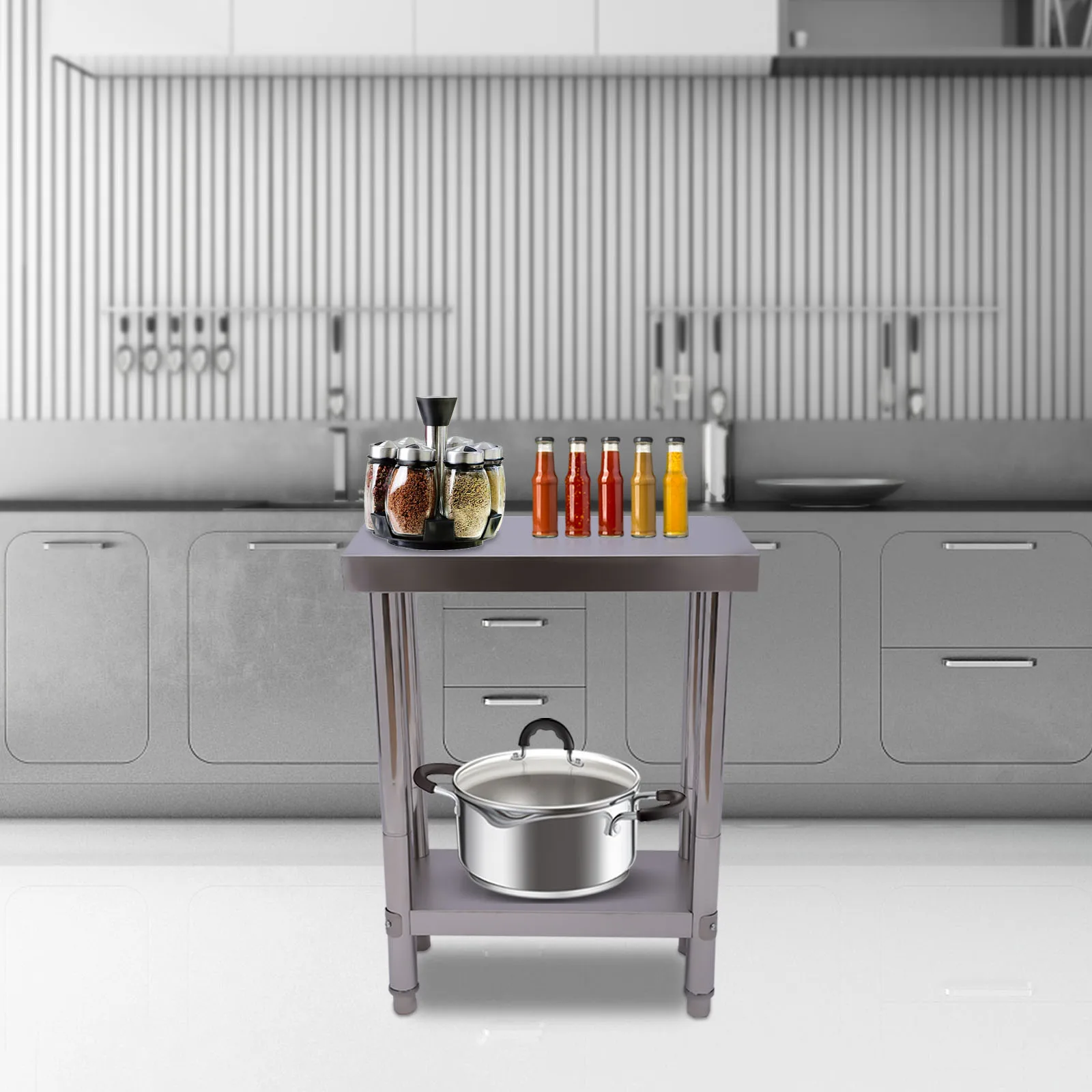 Mesa de aço inoxidável para preparação e trabalho, mesa de trabalho comercial resistente para preparação de alimentos com undershelf para restaurante