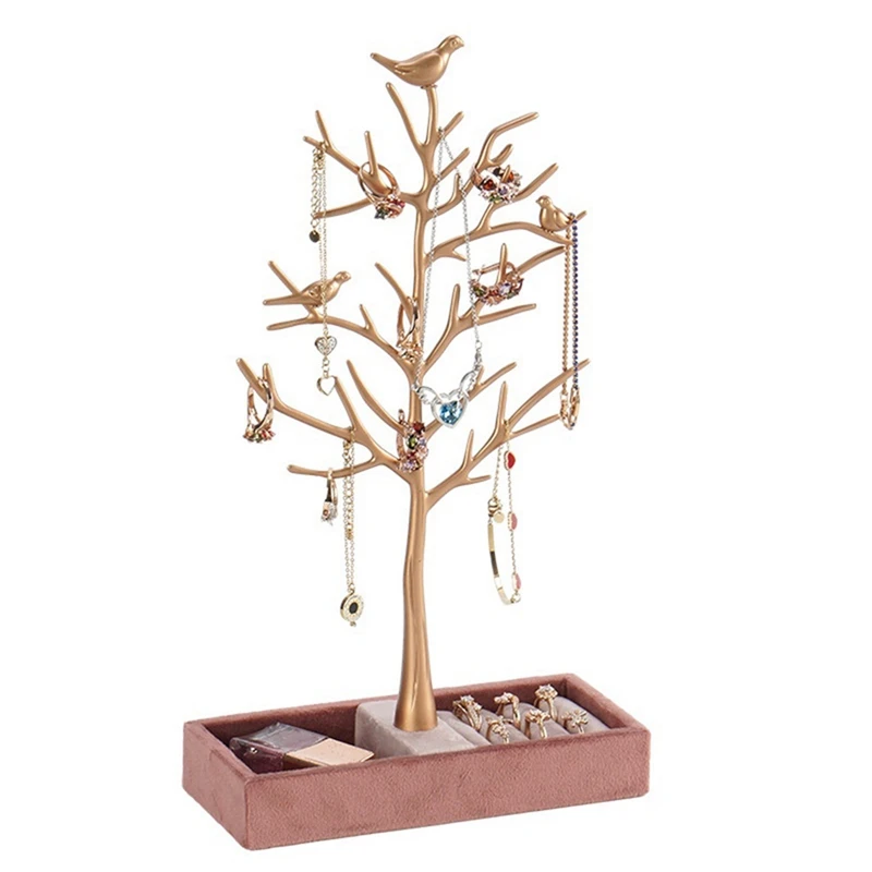 Bird Tree Necklace Jewelry Stand Nordic Light Luxury Flannel Ring Jewelry Stand Earring Storage Necklace Stand, Durable