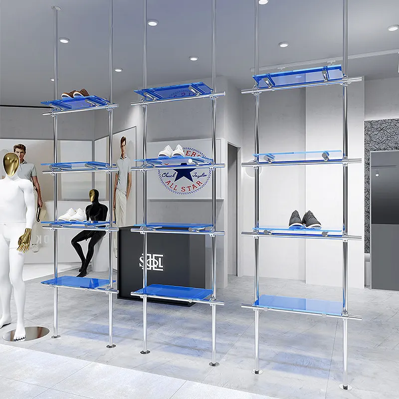 

Shoe store display rack, wall pillar, stainless steel live streaming shoe rack