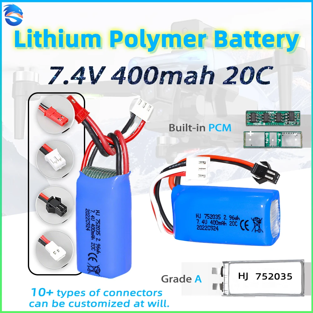 สกายเมคเกอร์ 7.4V 400mAh LiPo แบตเตอรี่ (752035) 20C สำหรับ DM007 โดรน RC โดรนแบตเตอรี่รุ่นอัตราสูง