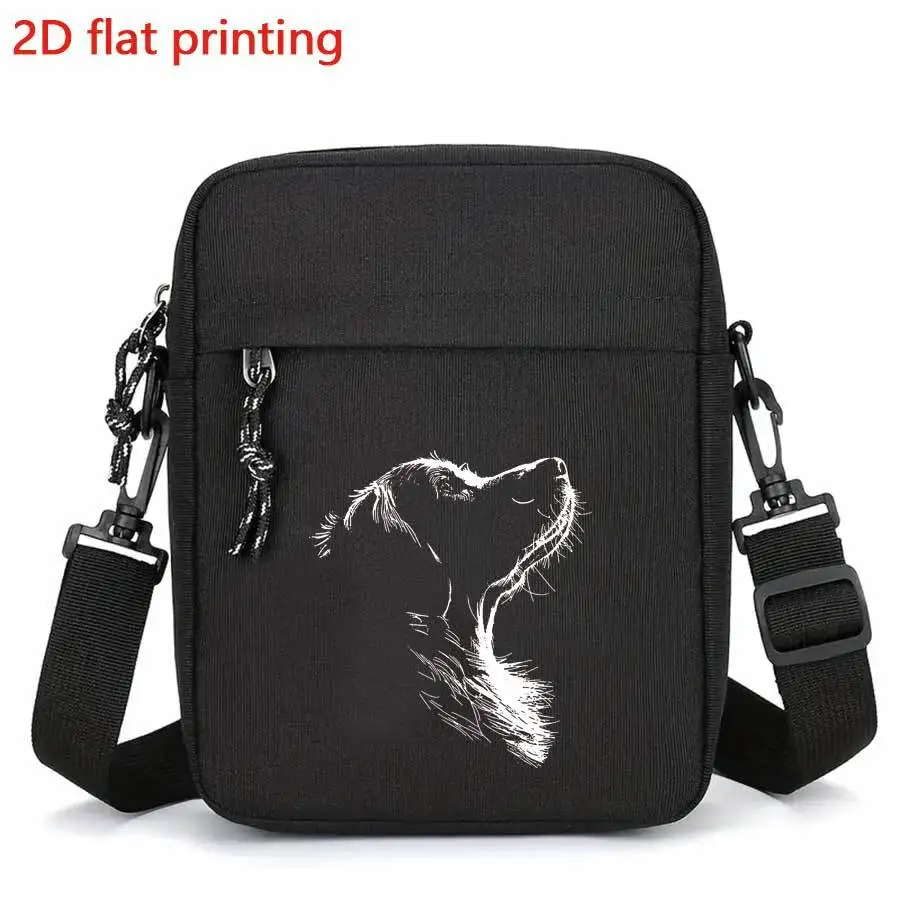 

Men's Stylish Dog Print Small Crossbody Bag Black Animal Lover Gifts Mobile Phone Bag with Adjustable Strap Zipper Shoulder Bag