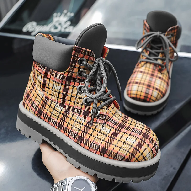 

Ginghan High Top Boots Men's Leather Shoes Fashion Motorcycle Ankle Boots for Men Winter Boots Man Shoes Lace-Up Botas Hombre