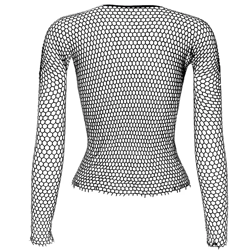 Women Fishnet Mesh Tops 6 Colors Sexy See Through T-Shirt  Skinny Goth Hollow Out Long Sleeve Shirts Crop Top Shirt Streetwear