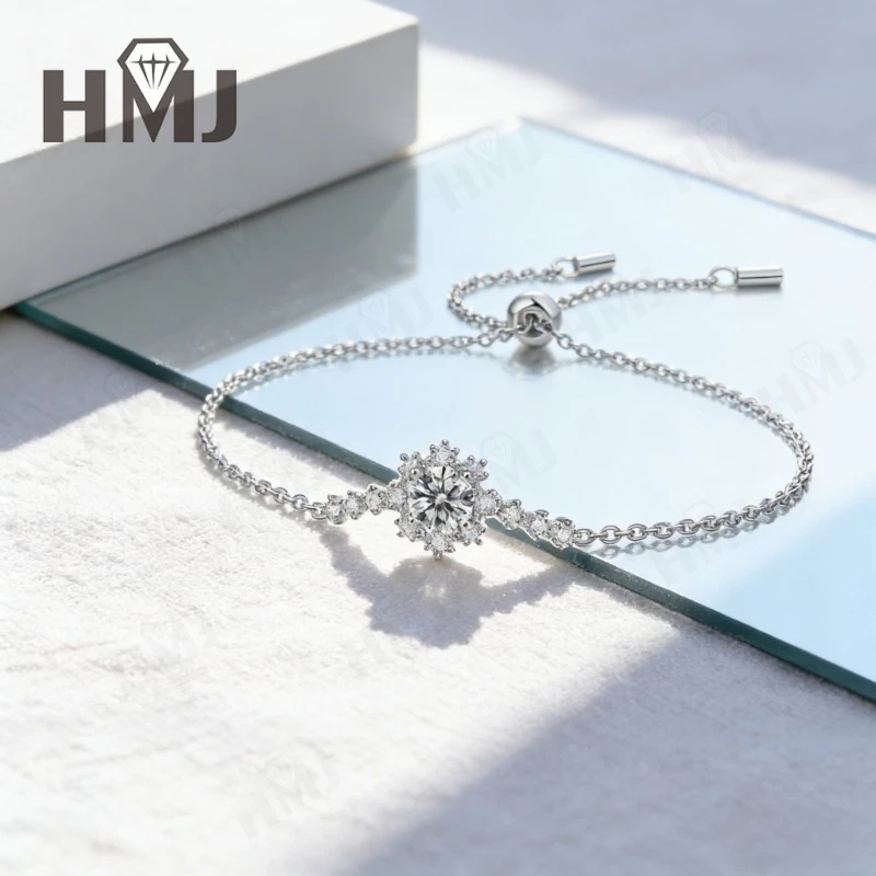 D-Farbe, 925er-Sterlingsilber-Armband, Moissanit, runder Schliff, versilbert, Weißgold, Modeschmuck, Geschenk für Frauen, Jahrestag – Detail 7