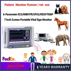 7 Inch Human/Vet Portable 6 Parameter Monitor ECG/NIBP/PR/SPO2/RESP/TEMP Vital Signs Monitor Patient Monitor